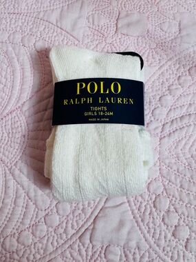Polo by Ralph Lauren White Girls' Tights with Navy Label 18-24M
